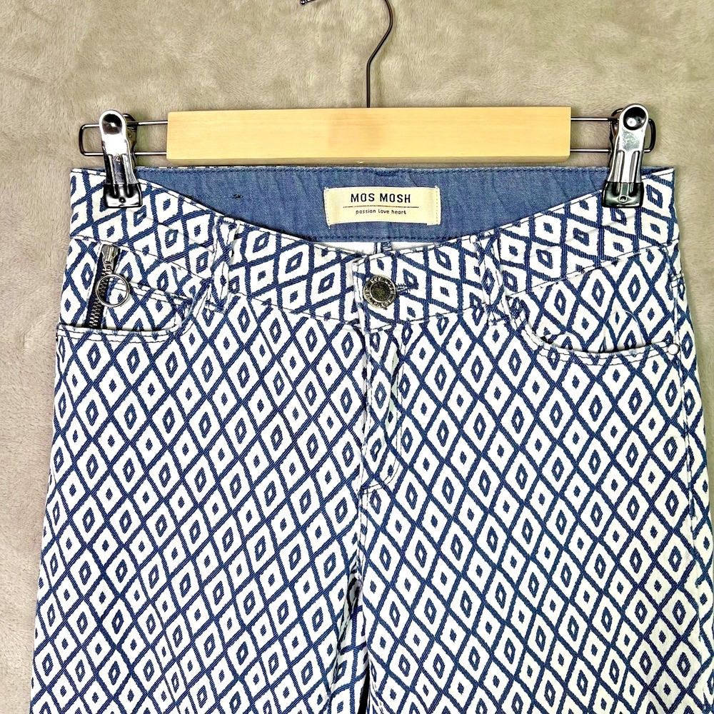 Mos Mosh Victoria Printed Ind. Blue Geometric Print Womens 26 Zip Ankle Jeans